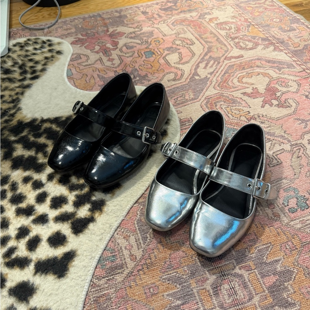 Dolce Vita Black and Silver Mary Jane Flats - Picture 2 of 4